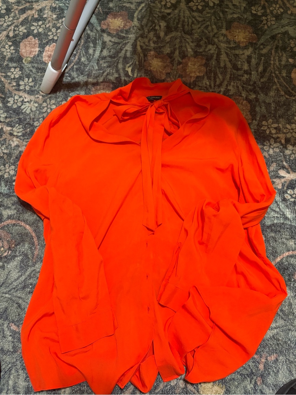 Bright Orange Tie-Neck Blouse